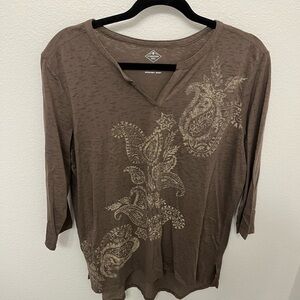 St. John's Bay Brown Graphic Blouse with Relaxed Fit